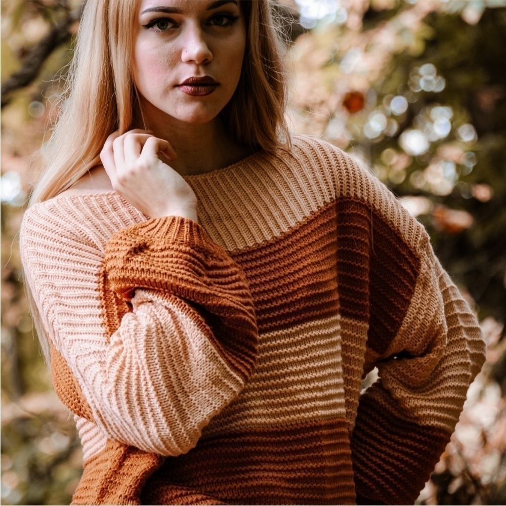 Blue B New Striped Sweater in Salmon/Rust Color Combo - Picture 5 of 9